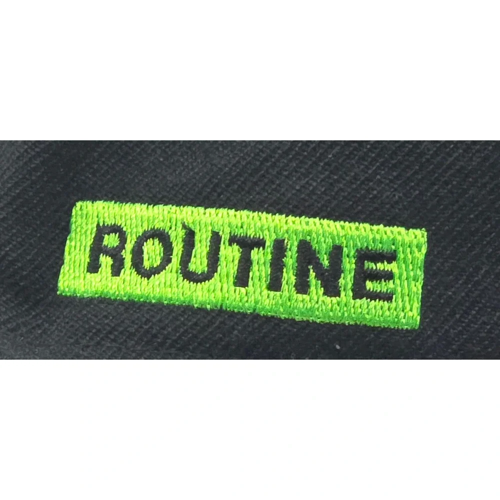 Routine Baseball Snapback Hat R Logo Green‎ Bill Black White Fitted  L Cap